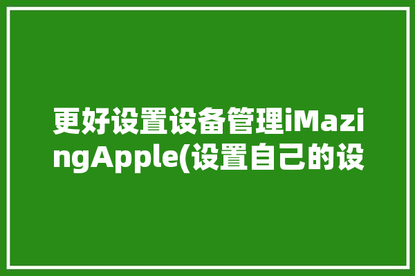 更好设置设备管理iMazingApple(设置自己的设备管理选项)