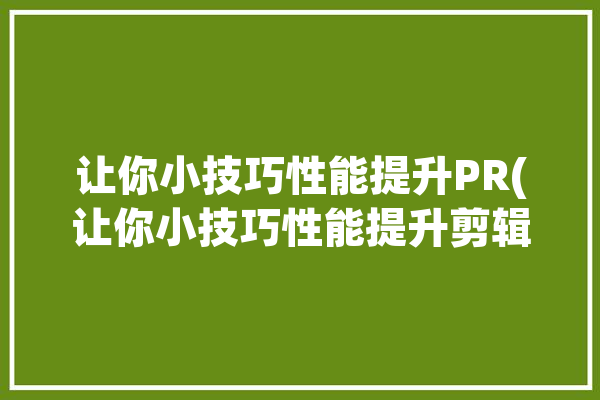 让你小技巧性能提升PR(让你小技巧性能提升剪辑)「pr提高性能」