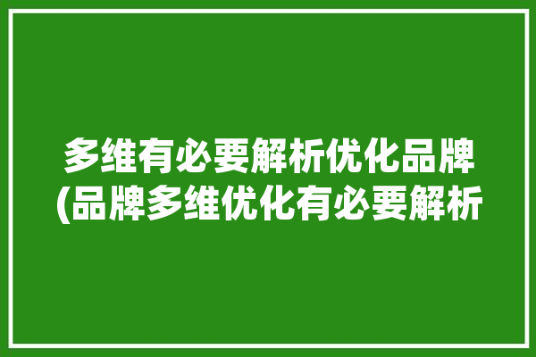 多维有必要解析优化品牌(品牌多维优化有必要解析)「多维优化方法有哪些」