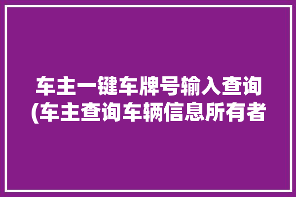 车主一键车牌号输入查询(车主查询车辆信息所有者)「车主查车牌号查询系统」