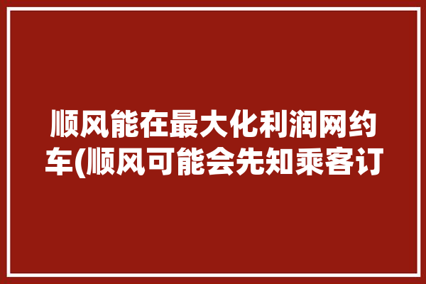 顺风能在最大化利润网约车(顺风可能会先知乘客订单)