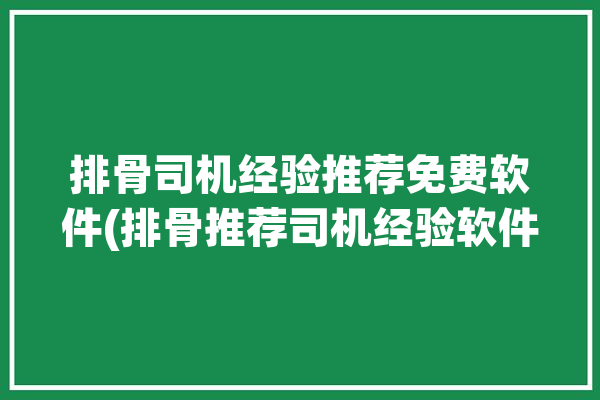 排骨司机经验推荐免费软件(排骨推荐司机经验软件)「排骨app」