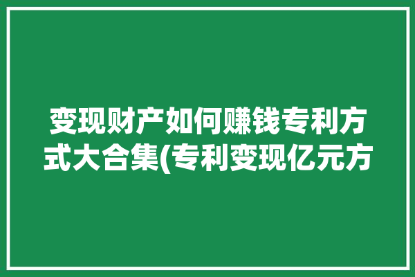 变现财产如何赚钱专利方式大合集(专利变现亿元方式质押)「专利 变现」