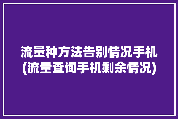 流量种方法告别情况手机(流量查询手机剩余情况)「流量查询手机剩余流量怎么查询」