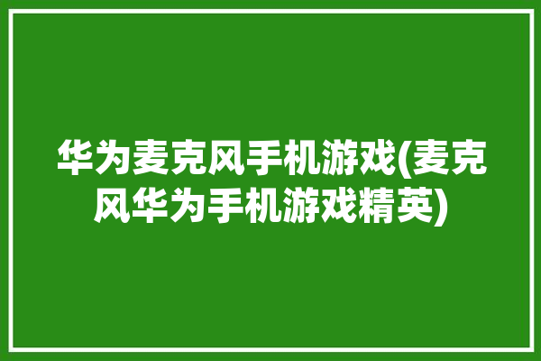 华为麦克风手机游戏(麦克风华为手机游戏精英)