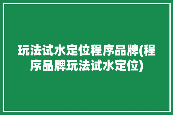 玩法试水定位程序品牌(程序品牌玩法试水定位)「游戏试水是什么意思」