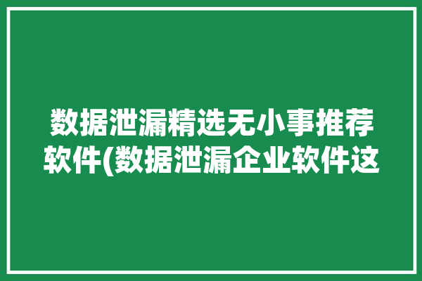 数据泄漏精选无小事推荐软件(数据泄漏企业软件这款)「数据泄漏攻略」