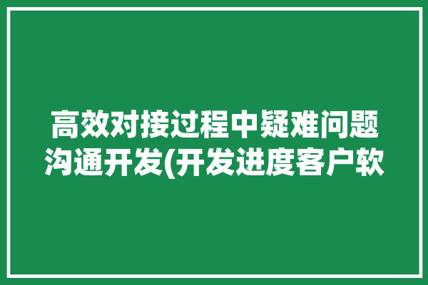 高效对接过程中疑难问题沟通开发(开发进度客户软件异地)「对接和沟通」