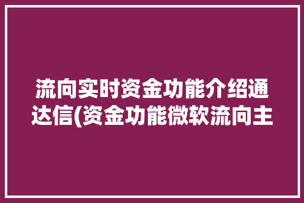 流向实时资金功能介绍通达信(资金功能微软流向主力)「通达信资金流向函数」