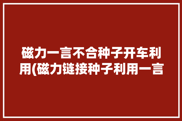 磁力一言不合种子开车利用(磁力链接种子利用一言)「种子磁力啥意思」