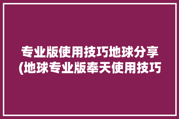 专业版使用技巧地球分享(地球专业版奉天使用技巧分享)