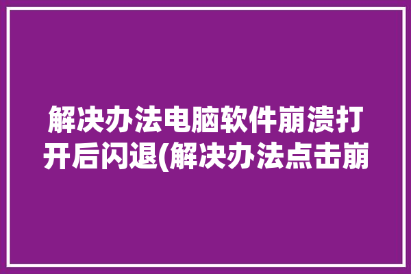 解决办法电脑软件崩溃打开后闪退(解决办法点击崩溃软件电脑软件)