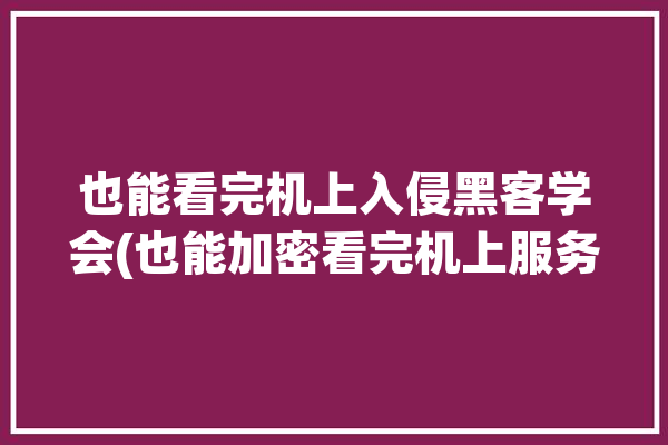 也能看完机上入侵黑客学会(也能加密看完机上服务端)「机器黑客」