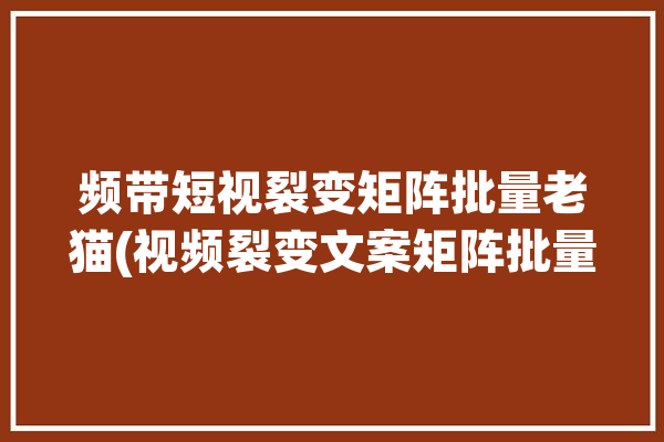 频带短视裂变矩阵批量老猫(视频裂变文案矩阵批量)「视频裂变软件」