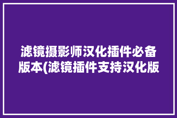 滤镜摄影师汉化插件必备版本(滤镜插件支持汉化版本)「滤镜中文」