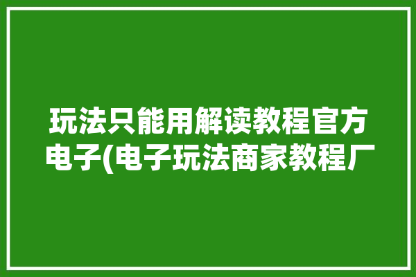 玩法只能用解读教程官方电子(电子玩法商家教程厂家)「玩电子技巧」