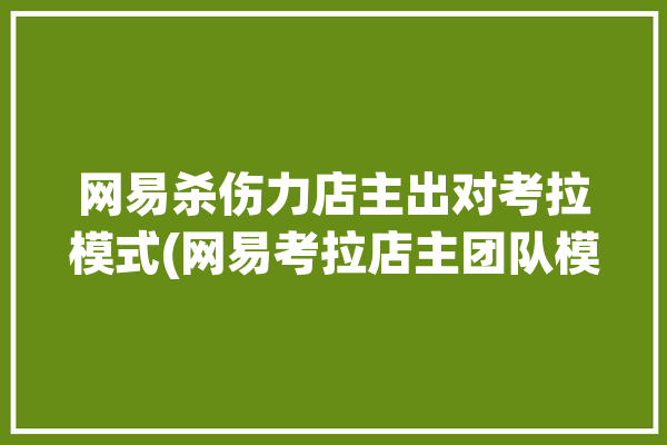 网易杀伤力店主出对考拉模式(网易考拉店主团队模式)「网易考拉杀熟」