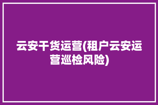 云安干货运营(租户云安运营巡检风险)「云安运输发展有限公司」