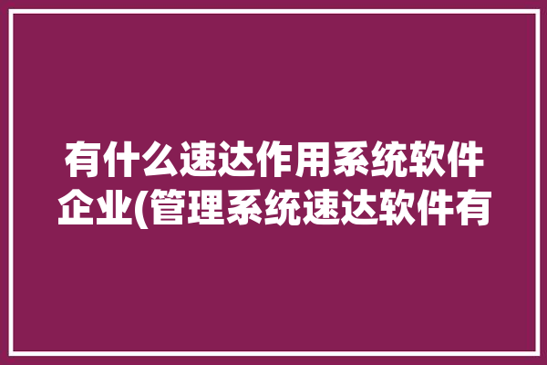 有什么速达作用系统软件企业(管理系统速达软件有什么系统)「速达系统好用吗」