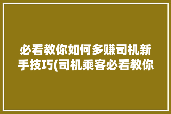 必看教你如何多赚司机新手技巧(司机乘客必看教你如何技巧)「如何赚司机的钱」