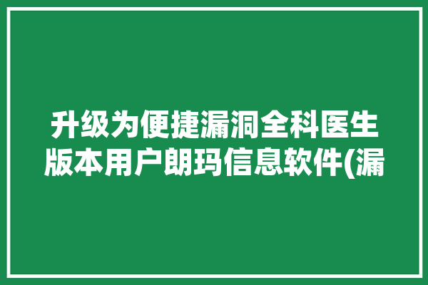 升级为便捷漏洞全科医生版本用户朗玛信息软件(漏洞全科大夫朗玛)